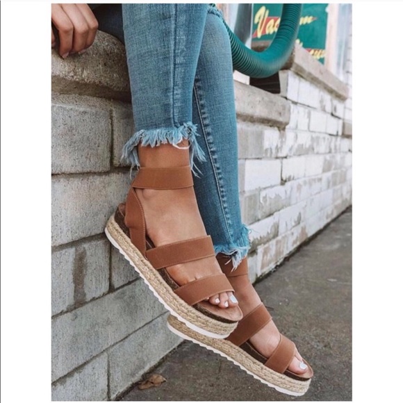 Camel Espadrille Platform Two Strap Sandals 👡 - Picture 3 of 7